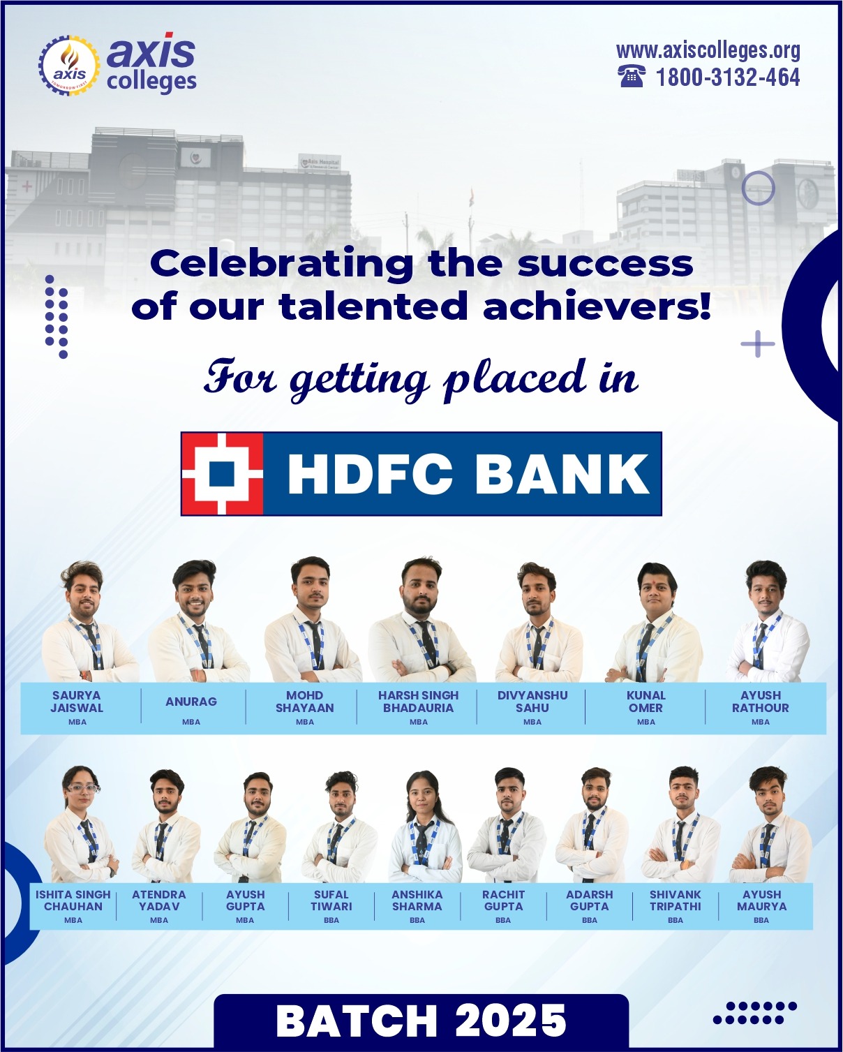 Management Students from AXIS Colleges placed at HDFC Bank